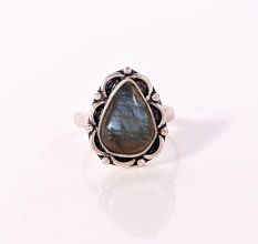 Handmade Silver Plated Ring with Pear Shaped Labradorite Gemstone for Women